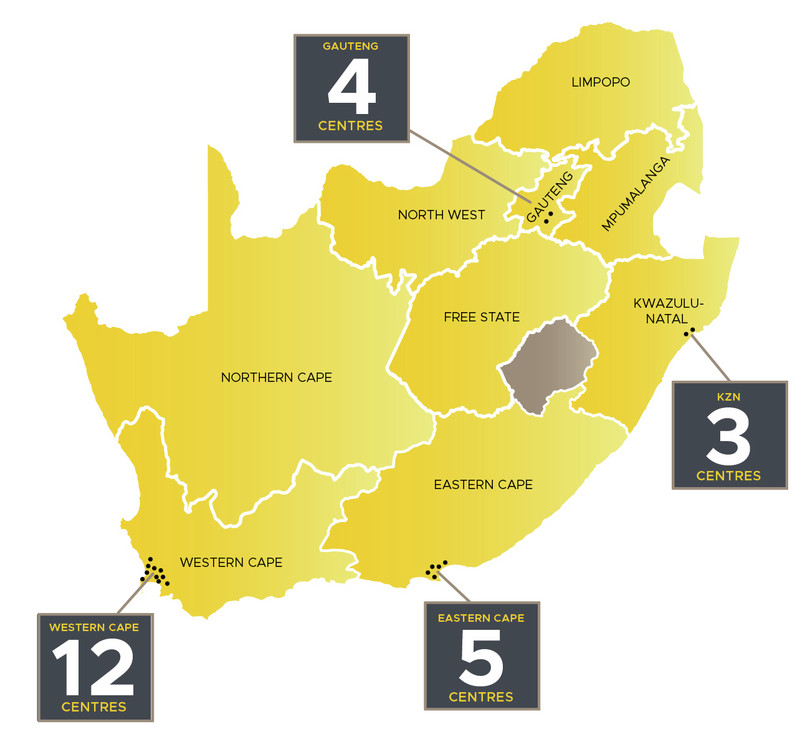 A map showing the number of Shine Chapters in various South African provinces